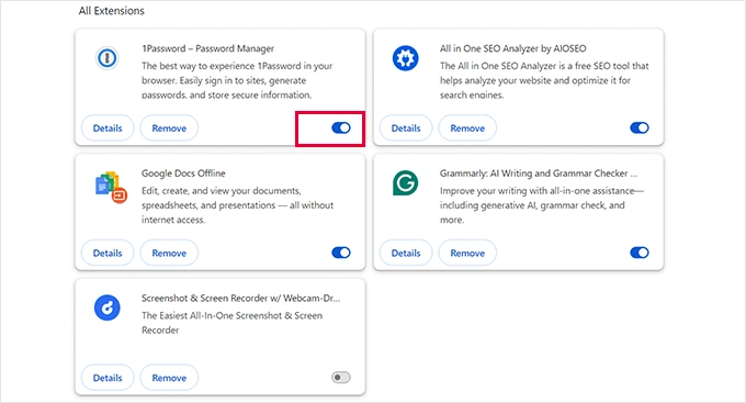 Deactivate extensions Deactivate extensions