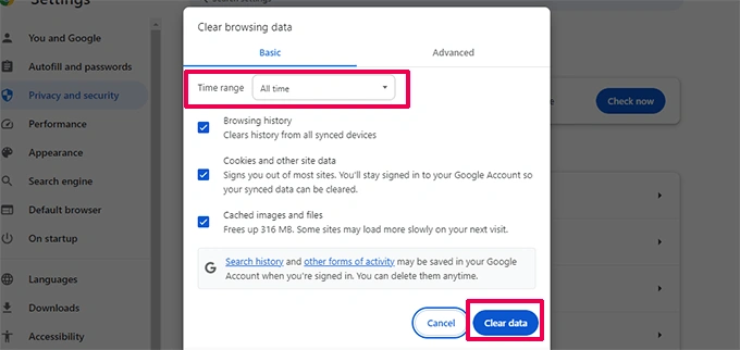 Select cached data to delete in Google Chrome Select cached data to delete in Google Chrome
