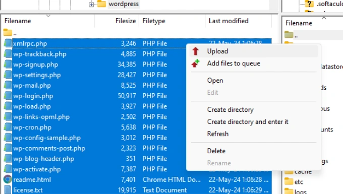 Upload core WordPress files Upload core WordPress files