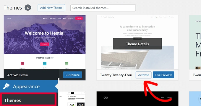 Activate default theme Activate default theme