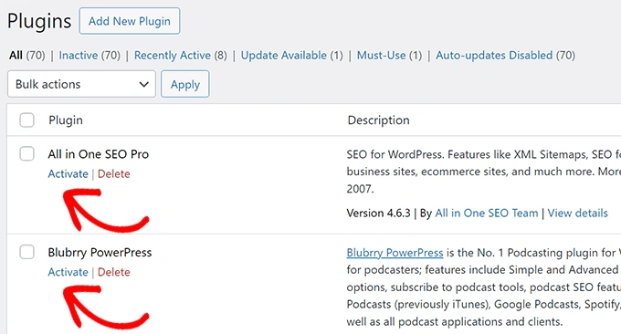 Activate plugins individually Activate plugins individually
