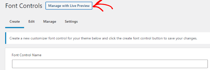 click manage with live preview