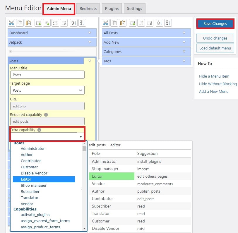 edit menu create custom wordpress user roles