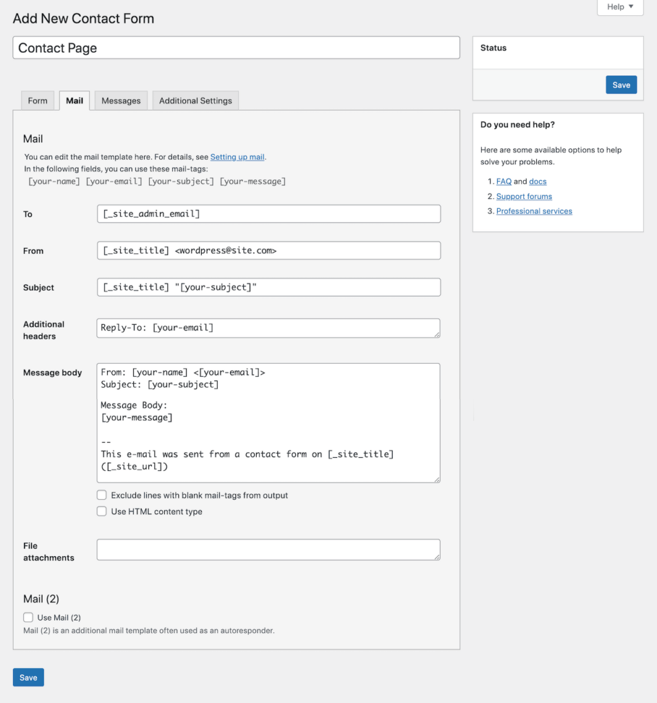 contact form 7 email settings