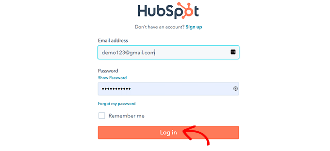 登录到您的 HubSpot 帐户