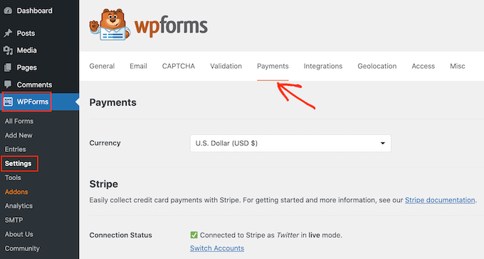 WPForms 的支付设置