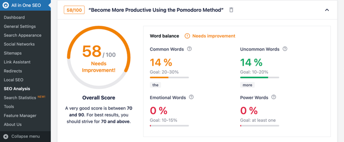 AIOSEO Headline Analyzer 结果