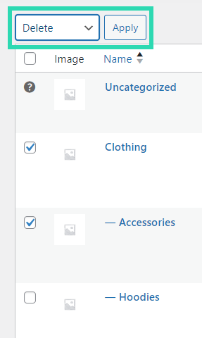 Bulk-deleting categories in WooCommerce.